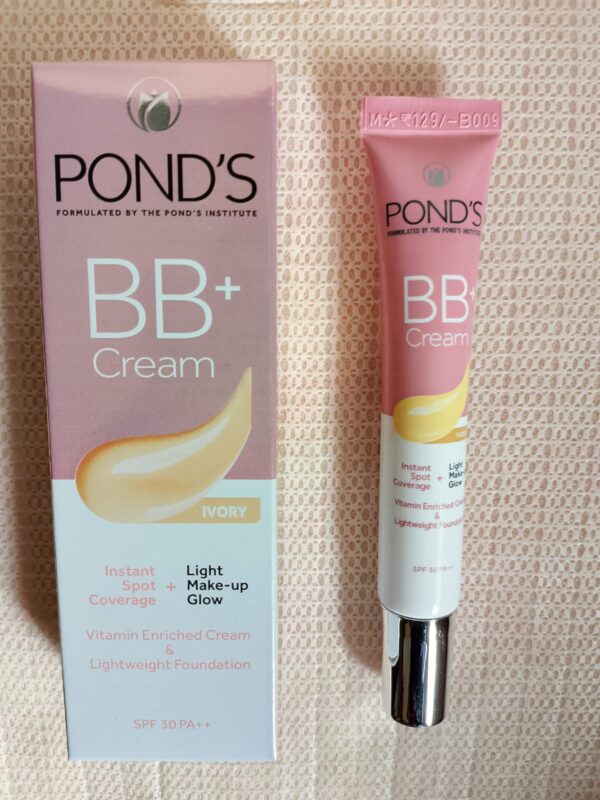 POND'S BB+ Cream in Ivory 18g, providing instant glow, spot coverage, and sun protection for flawless, radiant skin.