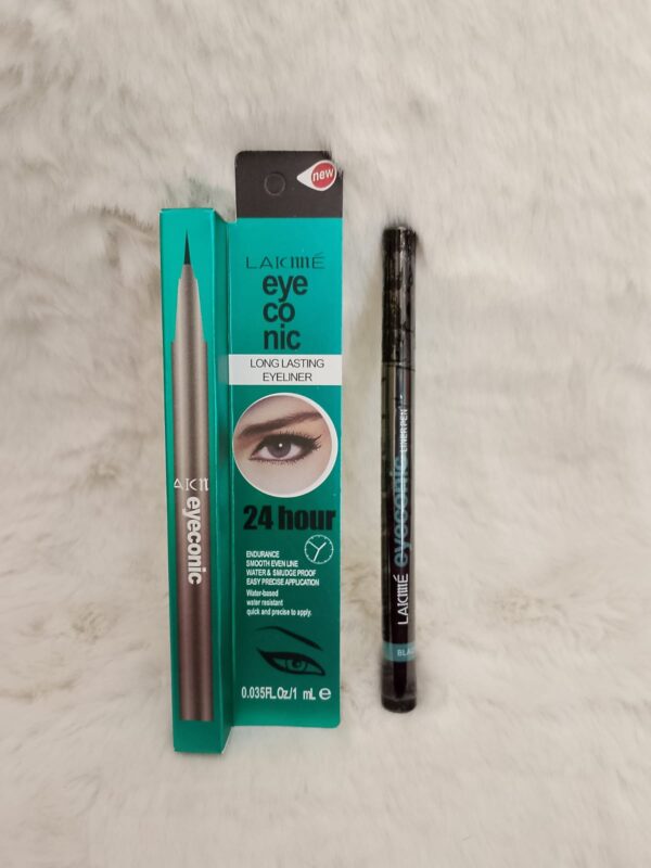 Lakmé Eyeconic Long Lasting Black Eyeliner – 24 Hour Waterproof, Smudge-Proof, Intense Pigment, Bold Eye Makeup with Ultra-Precise Fine Tip Applicator – Best Eyeliner for Cat Eye & Everyday Use.
